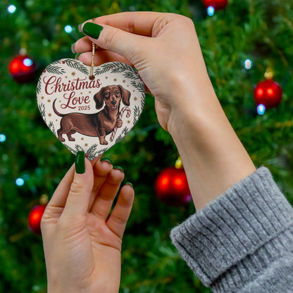 Dachshund Love Christmas Ceramic Ornament – Cute Holiday Keepsake Gift