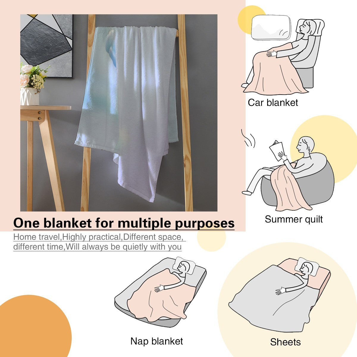 Light blue flannel blanket shown as a folded throw with seal character