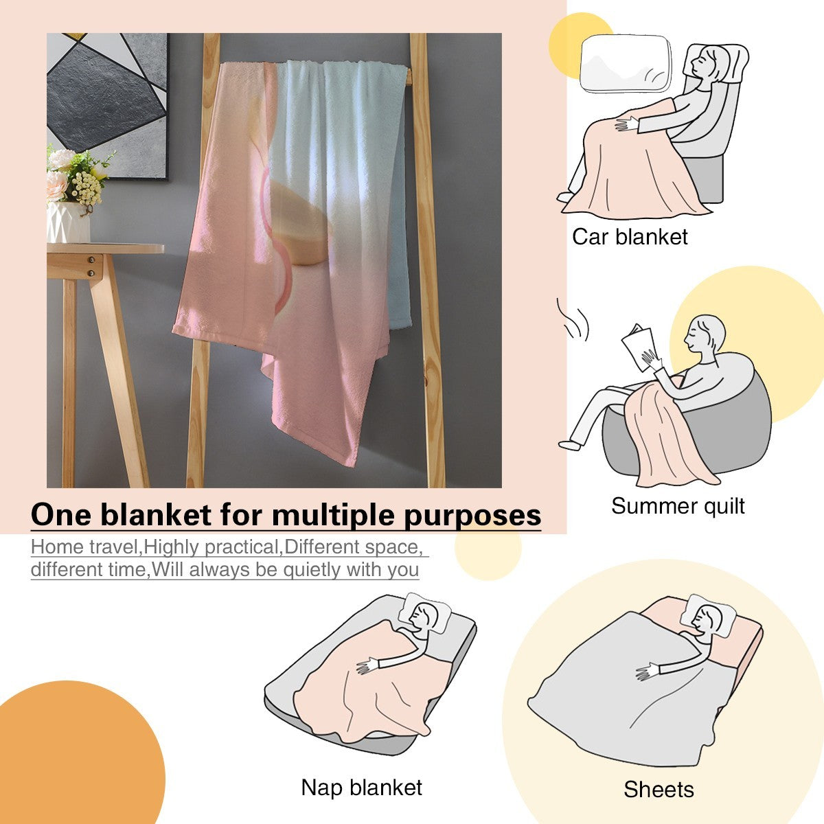 Pink and light-blue character blanket shown folded, featuring bear graphic and “Gabriella”
