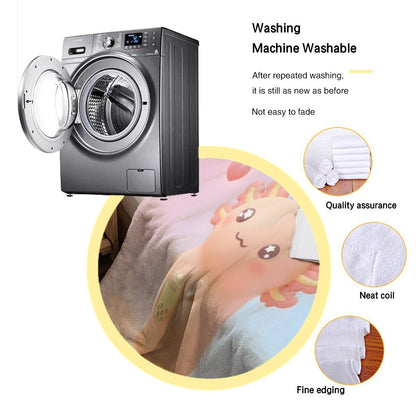 Pink and light-blue character blanket in washing setting, bear graphic with “Gabriella”