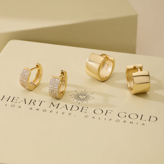 Gold-tone hoop set with smooth huggie hoops and sparkling textured hoop earrings