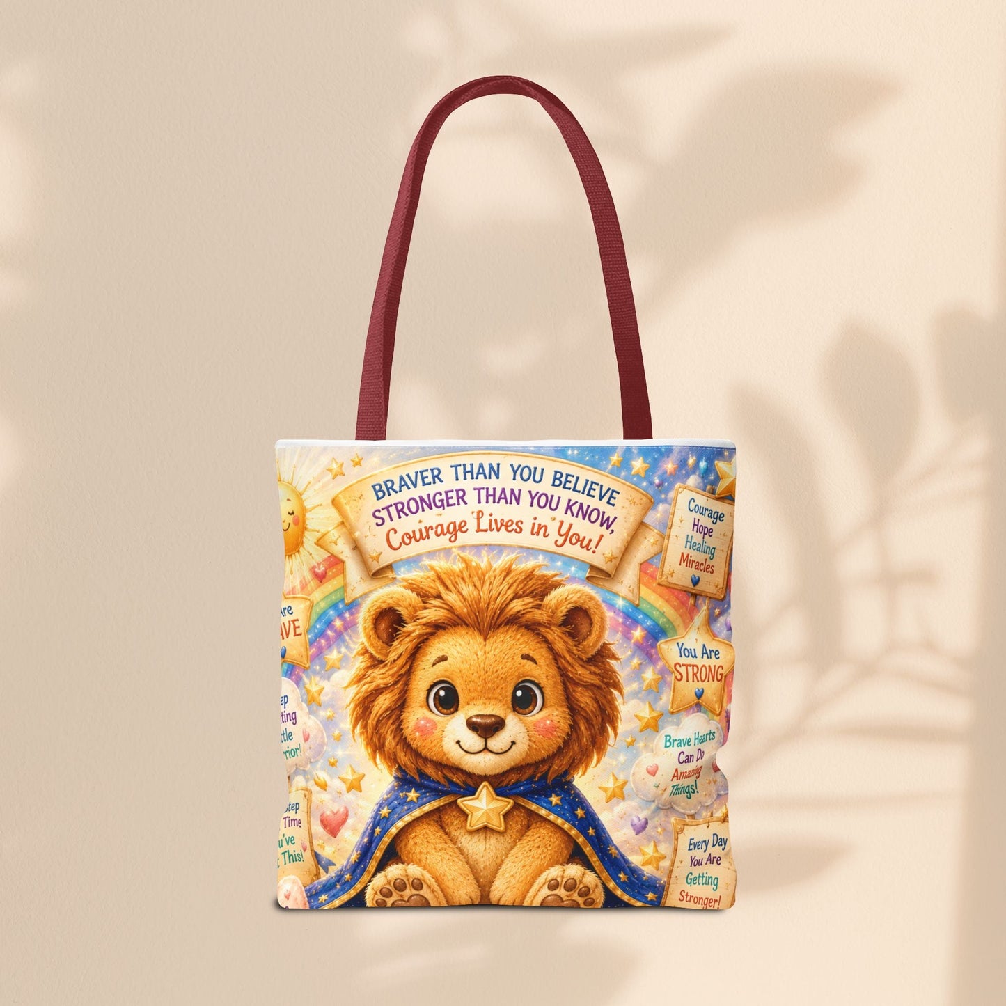Believe in Your Courage Lion Tote Bag - Cute Leo Lion Kids Encouragement Gift for School, Hospital Visits, and Everyday Adventures