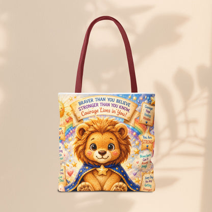Believe in Your Courage Lion Tote Bag - Cute Leo Lion Kids Encouragement Gift for School, Hospital Visits, and Everyday Adventures