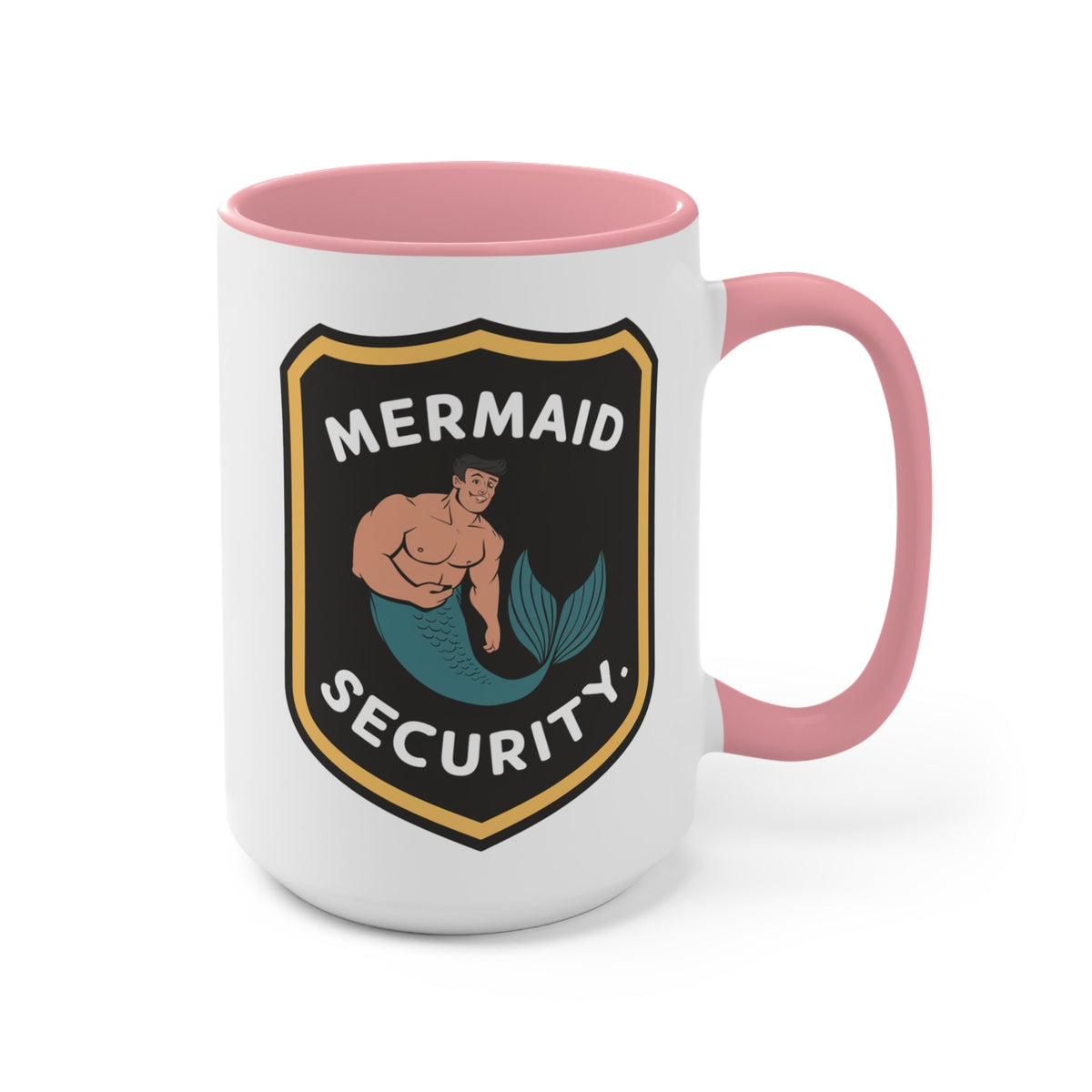 Mermaid Security Accent Mug – Funny Merman Security Badge Design | 11oz & 15oz | Pink Red Black | Funny Mermaid Gift