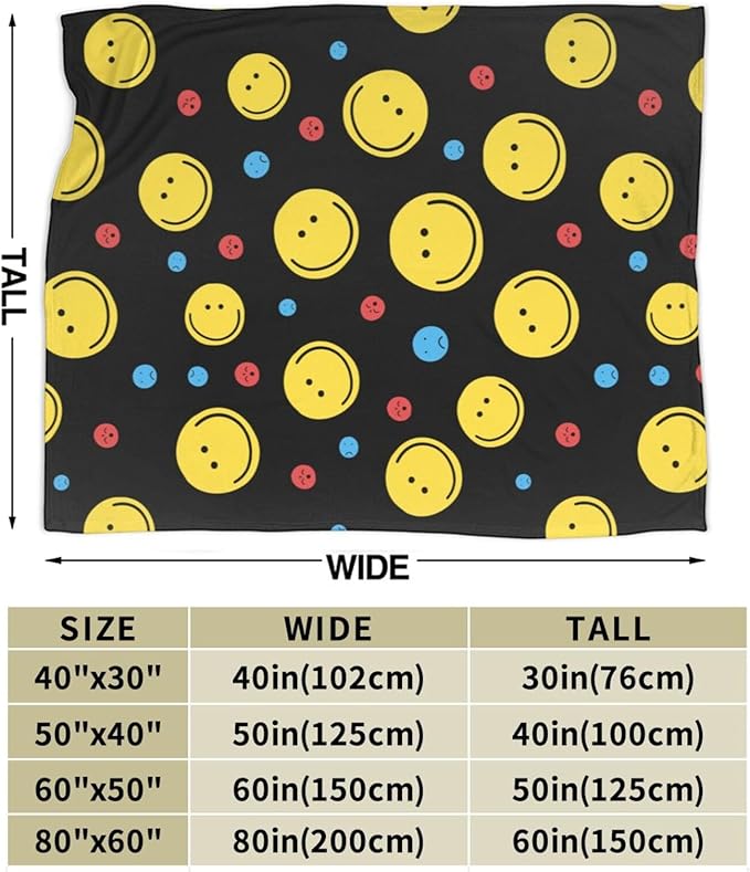 Smiley Face Fleece Throw Blanket – 60"x50" | Soft Happy Face Blanket for Kids, Girls & Adults | Couch, Sofa & Bed Throw