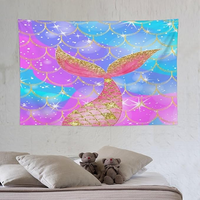Mermaid Scales Wall Tapestry – 60" x 40" Colourful Shiny Mermaid Tail Pattern | Most Affordable Scales Size | Wall Hanging | Bedroom Living Room Dorm
