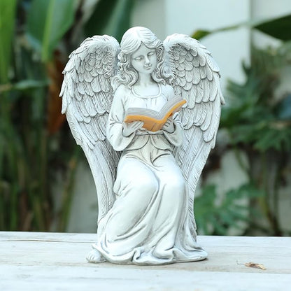 Solar Angel Garden Statue Reading Book with LED Glow - Elegant Resin Outdoor Decor