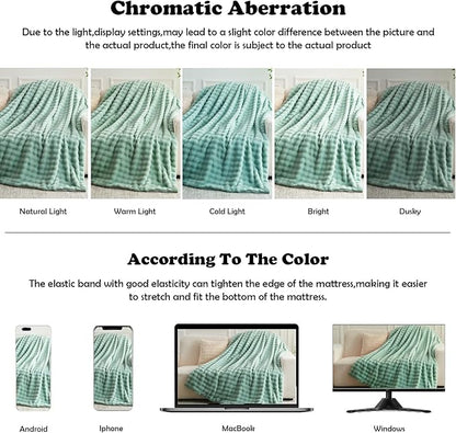 Sage Green Bubble Faux Fur Queen Blanket – 90"x90" | 550GSM Reversible Plush Rabbit Fluff | Botanical Bubble Pattern Throw for Bed & Sofa