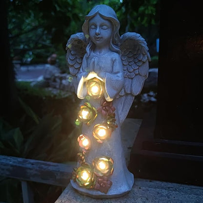 Angel Solar Garden Statue with Succulent Accents and 6 LED Lights