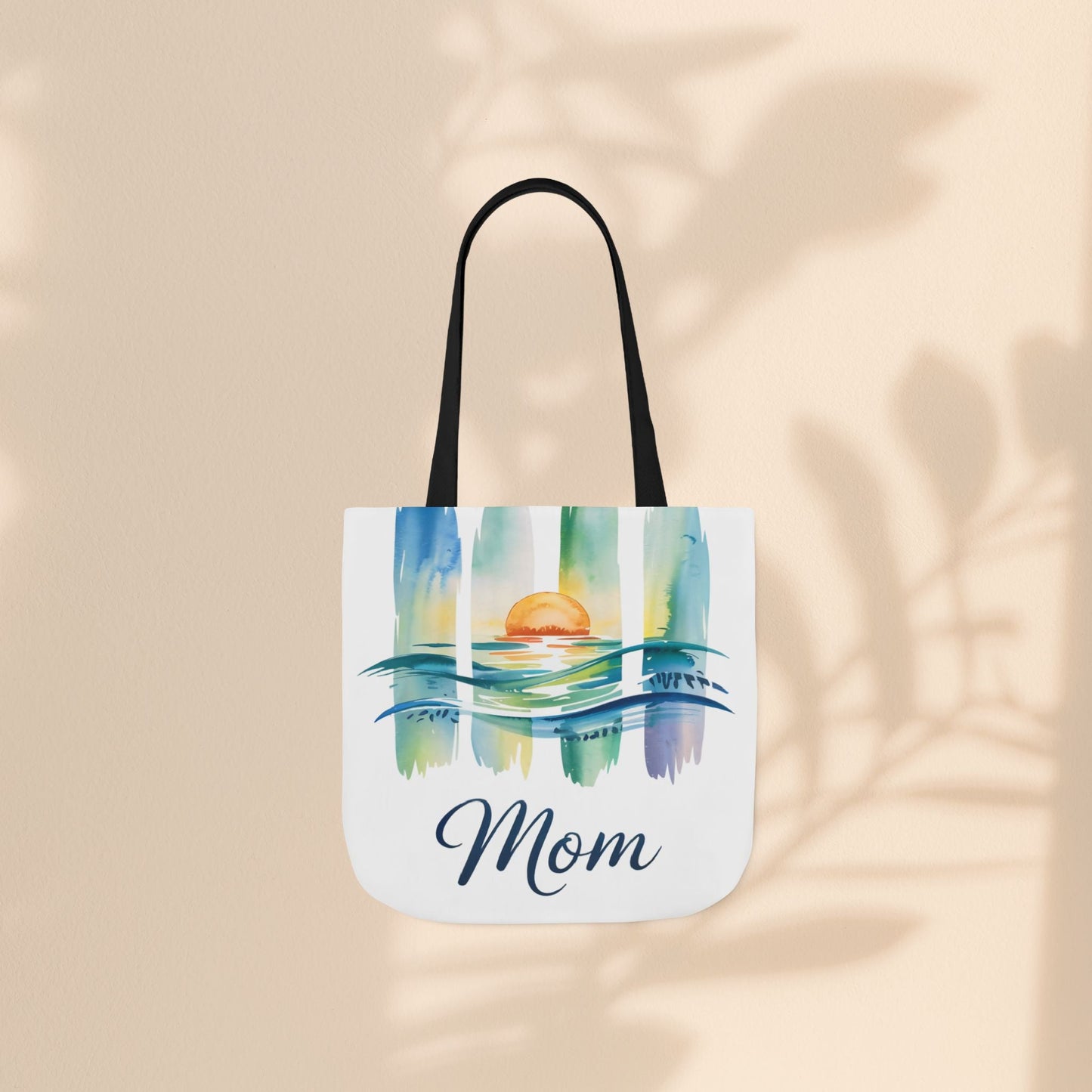Mom Ocean Sunset Canvas Tote Bag – Watercolour Triptych Design | Polyester Canvas | 3 Sizes × 5 Strap Colours | Gift for Mom