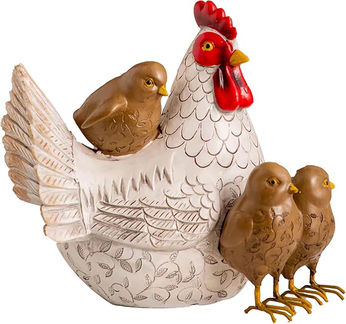 Chicken Garden Statue - Hand-Painted Resin Farmhouse Outdoor Decor