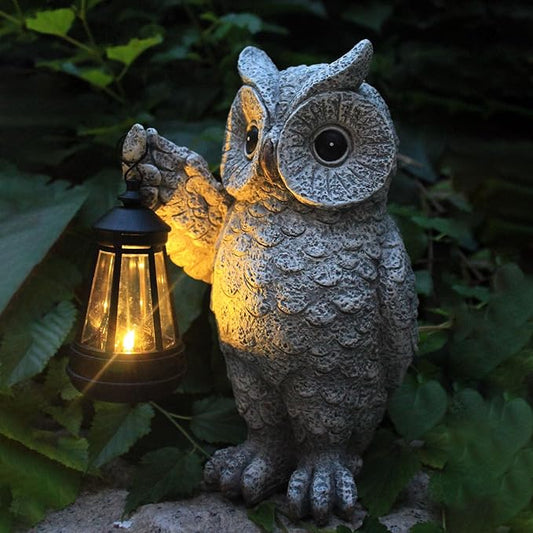 Solar Owl Garden Statue Holding Lantern - Realistic Resin Outdoor Decor