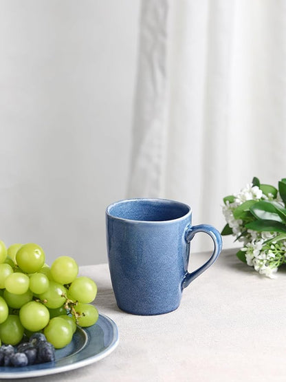 Aurora Reactive Glaze Stoneware Mugs – Set of 4 | 14oz Lagoon Blue | Handcrafted Artisan Coffee Mugs for Latte, Cappuccino & More