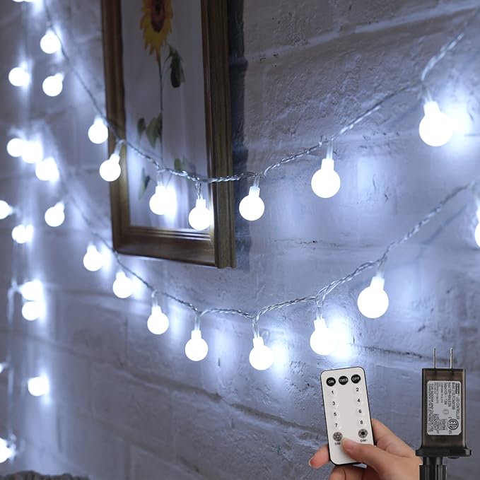 Pure White Globe String Lights – 33ft 100 LED | IP44 Waterproof | Remote Dimmer Timer 8 Modes | Indoor Outdoor Party Wedding Garden Christmas