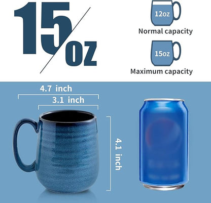 Navy Blue Modern Ceramic Coffee Mugs – Set of 4 | 12oz Non-Slip Handle | Lead-Free | Dishwasher & Microwave Safe | Coffee Gift Set