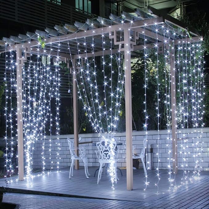 Cool White Curtain Lights – 594 LEDs 20x10ft | 27 Strings | Memory Function | The Wide-Format Backdrop for Wedding Head Table Pergola Canopy Bedroom Wall