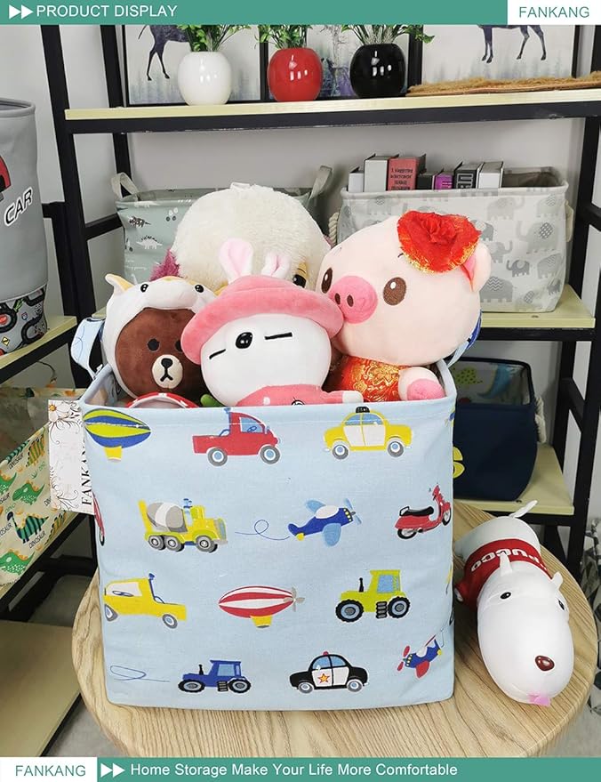 Vehicles Canvas Storage Bin - Foldable Waterproof Transport Basket for Boys Room, Toy Storage, and Kids Gifts Hamper