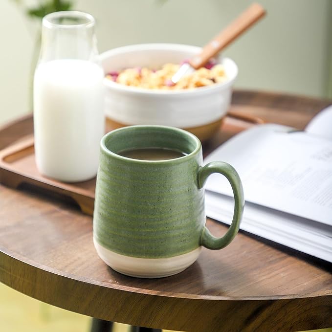 Emerald Green Ceramic Coffee Mugs – Set of 6 | 15oz Large Cups with Handle | Lead-Free | Dishwasher & Microwave Safe | Coffee Gift Set