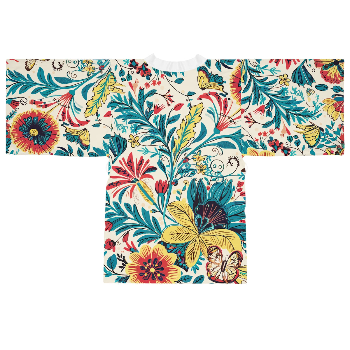 Florida Floral Kimono Robe - Long Sleeve Tropical Flower Wrap with Flowing Bell Sleeves for Lounging, Beach Cover-Ups, and Resort Wear XS to 2XL