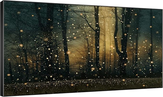 Magical Firefly Forest at Twilight Framed Wall Art – Extra Large 30"x60" Enchanted Nature Scene | Statement Home Decor for Living Room & Bedroom