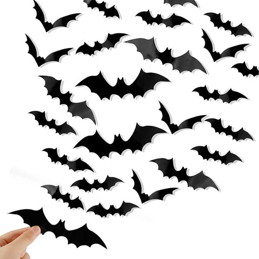 Black 3D bat wall sticker decals set with multiple bat shapes on a white backing