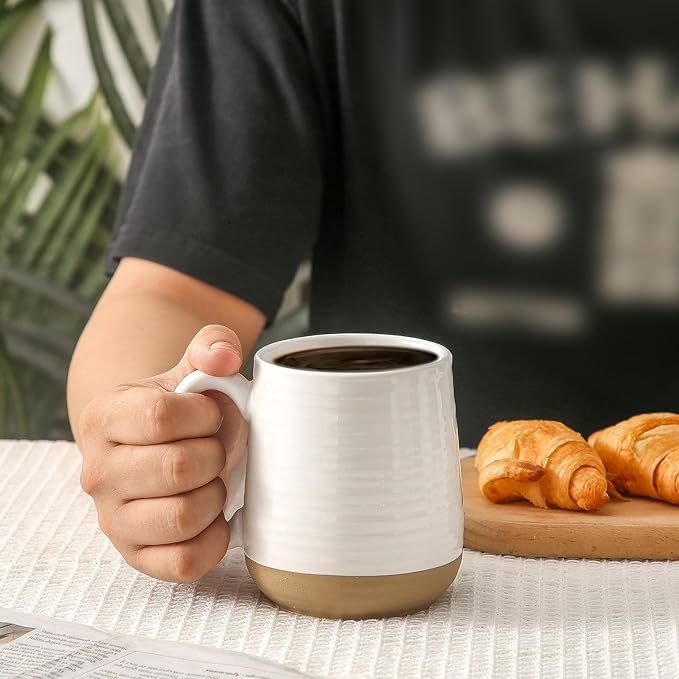 Wide-Mouth Porcelain Latte Mugs – Set of 4 | 15oz White Unique Glaze | Hot & Cold Drinks | Coffee Bar & Home Cafe Cups