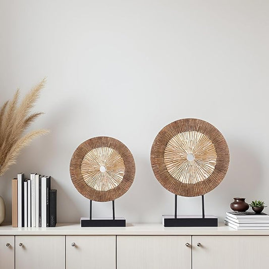 XMGZQ Wood Color Minimalist Round Statue Above Cabinet Decor Kitchen,Modern Decorative Sculpture Home Decorations for Living Room Coffee Table,Shelf Decor Items,Center Pieces Decoration for Table