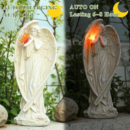 Large Solar Angel Garden Statue with Glowing Butterfly - Resin Outdoor Lawn and Patio Decor