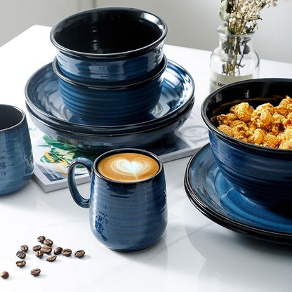 Navy Blue Porcelain Cappuccino Mugs – Set of 4 | 8oz Ceramic Espresso Cups with Handle | Dishwasher & Microwave Safe | Coffee Gift Set