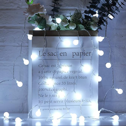 Pure White Globe String Lights – 33ft 100 LED | IP44 Waterproof | Remote Dimmer Timer 8 Modes | Indoor Outdoor Party Wedding Garden Christmas