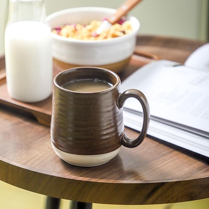 Rustic Brown Stoneware Coffee Mugs – Set of 6 | 15oz Big Handle | Indoor & Outdoor | Dishwasher & Microwave Safe | Coffee Gift Set