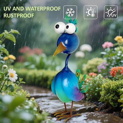 Green Metal Peacock Garden Statue - Weather-Resistant Bird Yard Decor