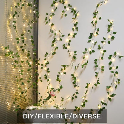 Pothos Vine Fairy Lights – 6.5ft x 6.5ft 200 LED Warm White | Copper Wire | Pre-Attached Leaf Curtain | Remote Timer Dimmer | Bedroom Dorm Wedding Party Wall
