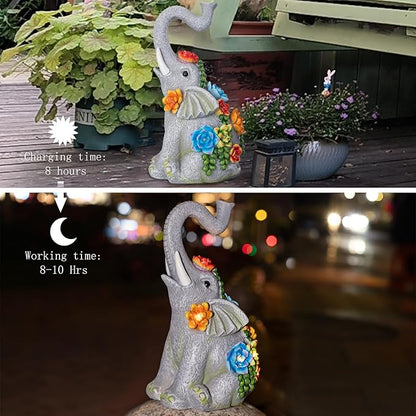 Solar Elephant Garden Statue with 8 LED Lights - Waterproof Resin Outdoor Decor