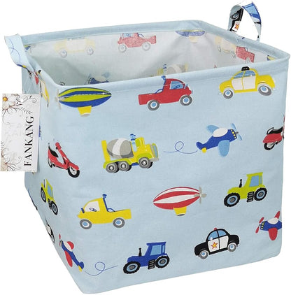 Vehicles Canvas Storage Bin - Foldable Waterproof Transport Basket for Boys Room, Toy Storage, and Kids Gifts Hamper