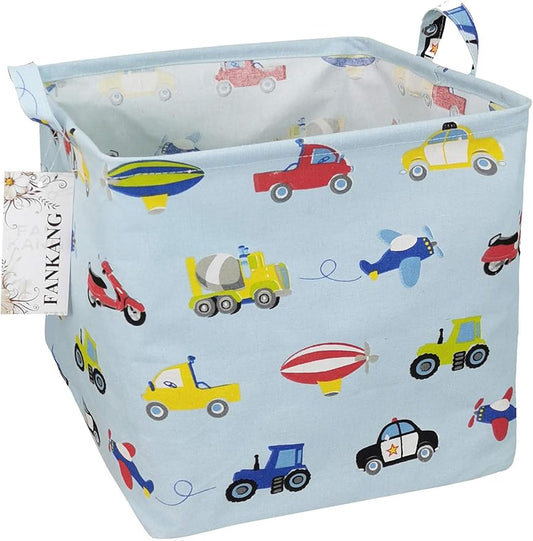 Vehicles Canvas Storage Bin - Foldable Waterproof Transport Basket for Boys Room, Toy Storage, and Kids Gifts Hamper