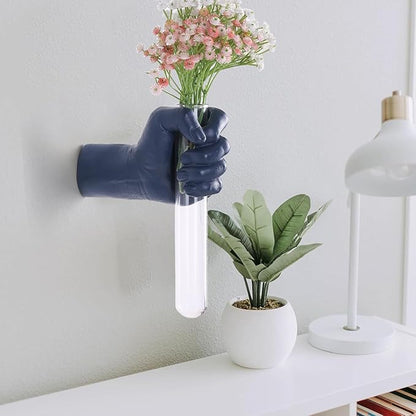 Blue Hand Wall Vase Sculpture - Modern Resin Wall Art with Test Tube Vase for Flowers, Plants, and Decorative Branches