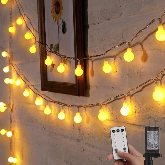 Warm White Globe String Lights – 33ft 100 LED | IP44 Waterproof | Remote Timer Dimmer 8 Modes | Indoor Outdoor Bedroom Party Wedding Garden RV Canopy