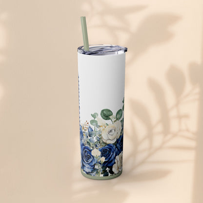Bridesmaid Skinny Tumbler, 20oz Rose Floral Tumbler, Wedding Gift, Bridal Party, Customizable, Floral Tumbler