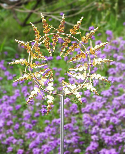 3D Kinetic Metal Wind Spinners – 2-Pack Golden Garden Wind Sculpture | Multi-Directional Ball Bearing | Yard & Garden Decor