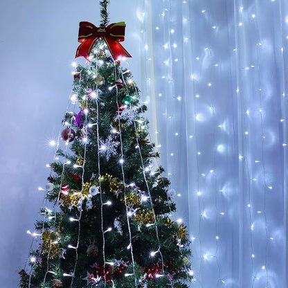 Cool White LED Curtain Fairy Lights – 306 LEDs 10x10ft | 18 Dense Strands 8 Modes Memory Function | Bedroom Wedding Party Backdrop Indoor
