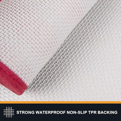 Burgundy red runner with off-white non-slip TPR backing underside close-up