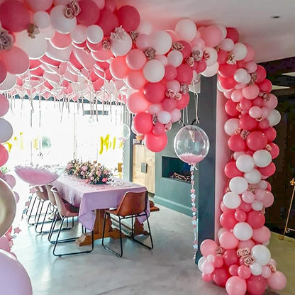 Hot Pink Balloon Garland Kit – 130pcs | 4 Sizes 5" 10" 12" 18" Natural Latex | Bold Birthday Valentine's Day Bachelorette Party Decorations