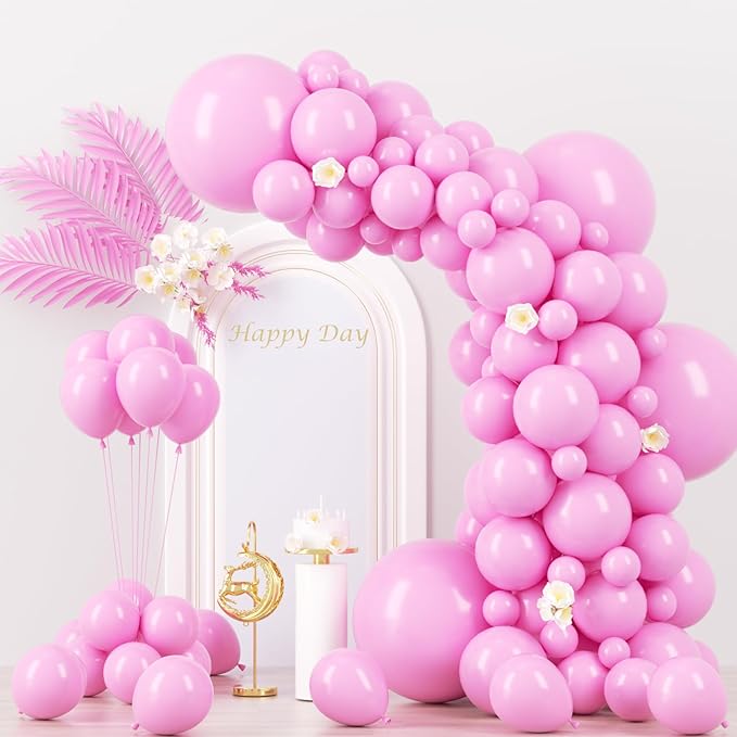 Pink Balloon Garland Kit – 130pcs | 4 Sizes 5" 10" 12" 18" Natural Latex | Birthday Baby Shower Wedding Bachelorette Party Decorations