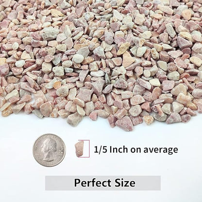 Peach-colored natural stone gravel close-up, small pink, peach and cream chips
