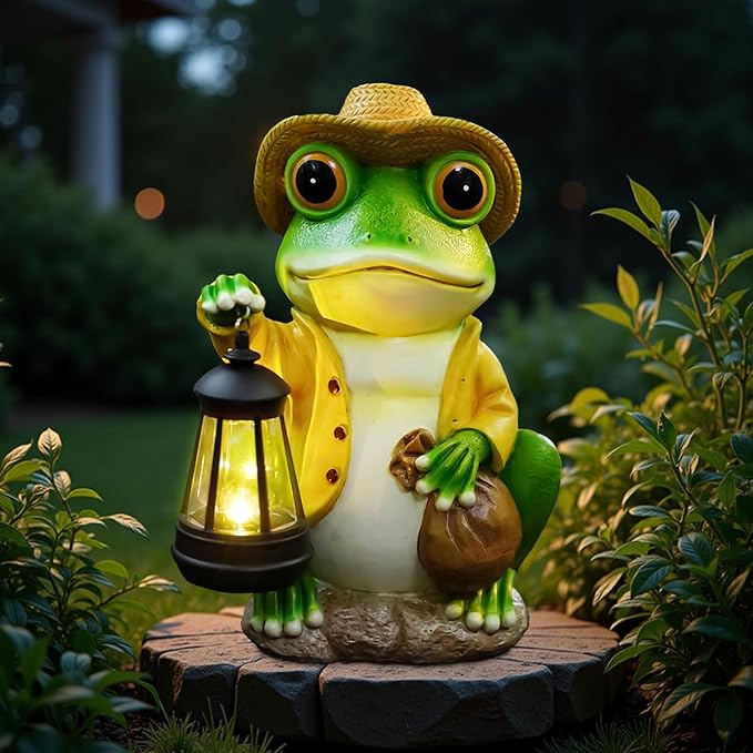 Solar Frog Garden Statue with Detachable Lantern - 10-Inch Resin Outdoor Decor