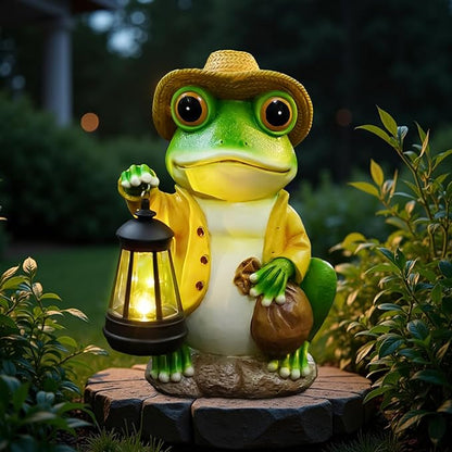 Solar Frog Garden Statue with Detachable Lantern - 10-Inch Resin Outdoor Decor