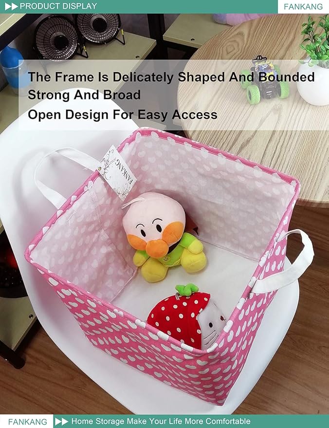 Pink Heart Canvas Storage Bin - Foldable Waterproof Nursery Basket for Girls Room, Hamper Gift Building, and Sweet Gift Giving