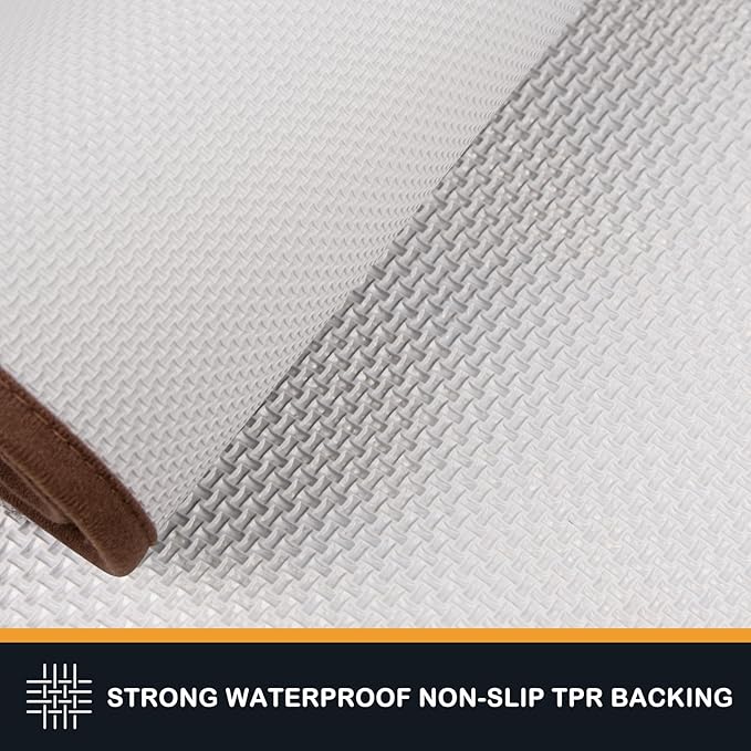Brown entryway runner underside showing non-slip TPR backing edge detail