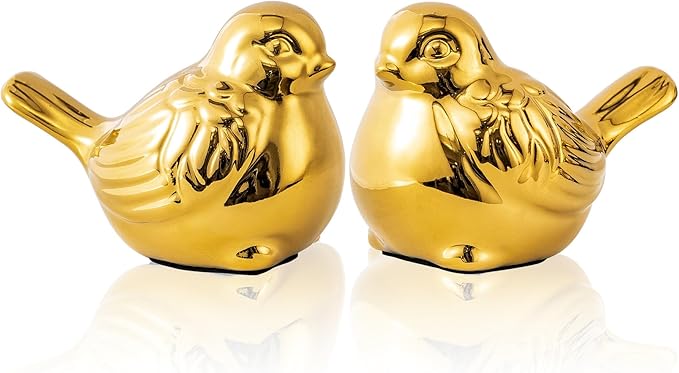 Set of 2 Ceramic Bird Figurines - Modern Boho Home and Office Decor
